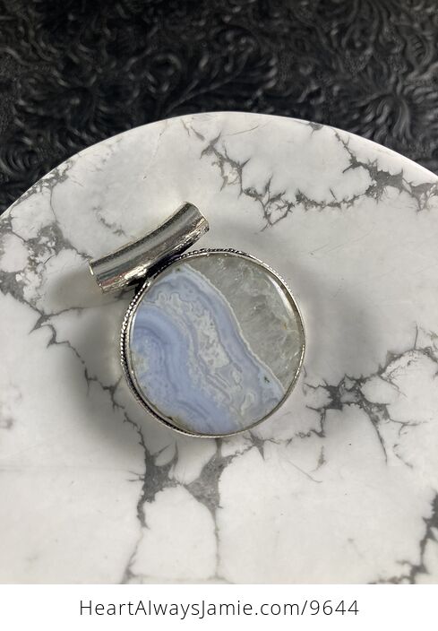 Round Blue Lace Agate Stone Crystal Jewelry Pendant - #XjZ6v36d7vE-7