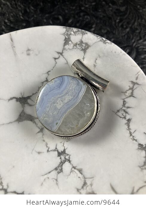 Round Blue Lace Agate Stone Crystal Jewelry Pendant - #XjZ6v36d7vE-8
