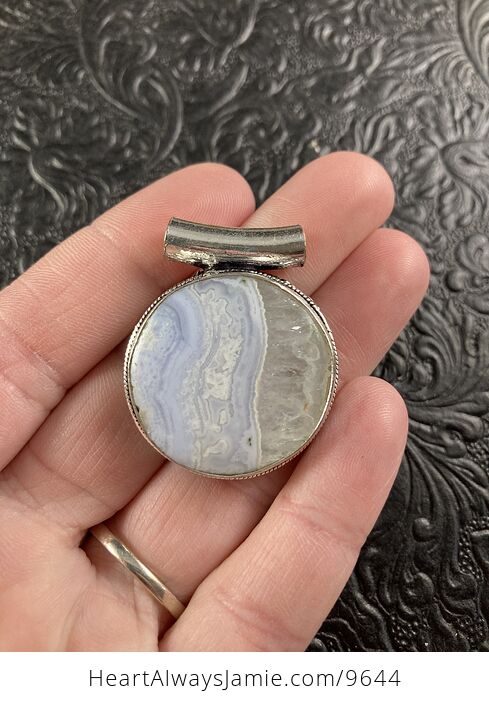 Round Blue Lace Agate Stone Crystal Jewelry Pendant - #XjZ6v36d7vE-2