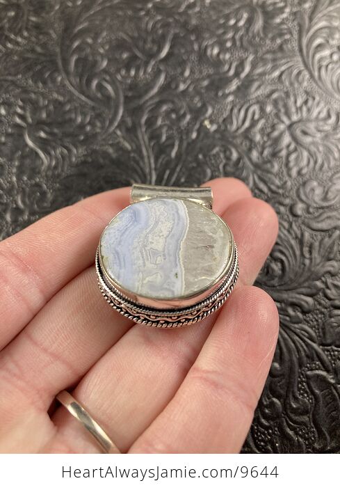 Round Blue Lace Agate Stone Crystal Jewelry Pendant - #XjZ6v36d7vE-3