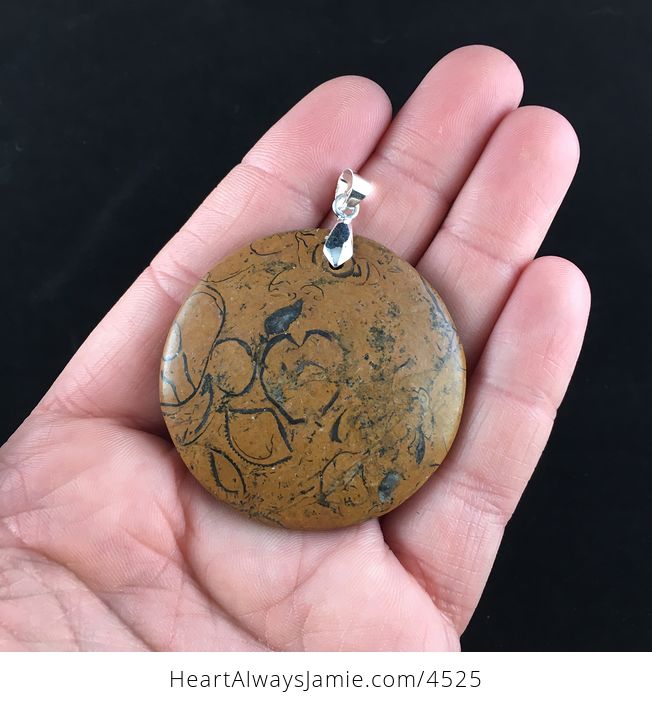 Round Brown and Black Calligraphy Stone Jewelry Pendant - #7OJ0361LIJc-1