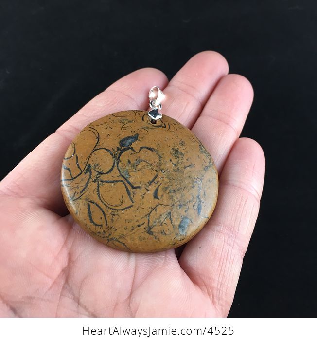 Round Brown and Black Calligraphy Stone Jewelry Pendant - #7OJ0361LIJc-2