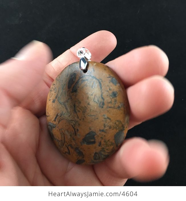 Round Brown and Black Elephant Skin Jasper Stone Jewelry Pendant - #MjDdv2US12Y-3