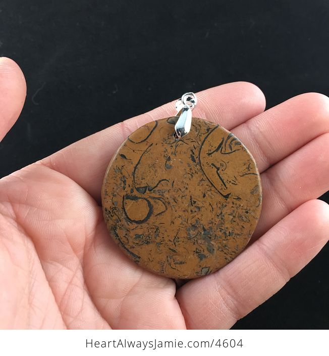 Round Brown and Black Elephant Skin Jasper Stone Jewelry Pendant - #MjDdv2US12Y-5
