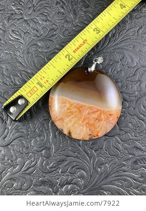 Round Brown and Orange Druzy Agate Stone Pendant Aka Mars Horizon - #xzfMKqFeyHg-2