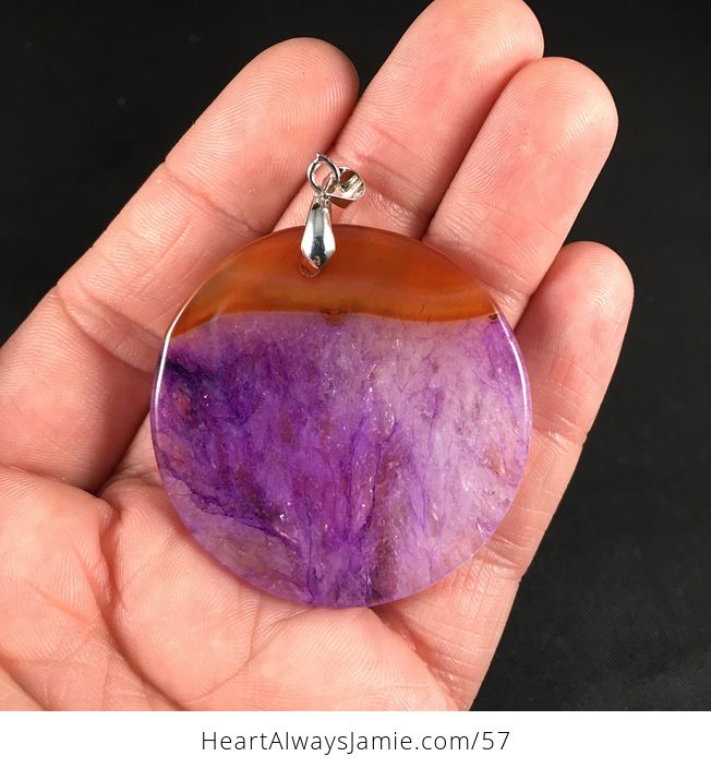 Round Brown and Purple Druzy Agate Stone Pendant Necklace - #1XOmiPHvsa0-2