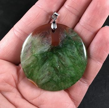 Round Brown and Stunning Green Druzy Agate Stone Pendant #g1khD9atBQM
