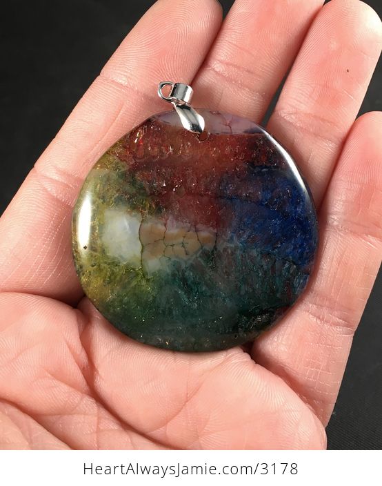 Round Colorful Rainbow Druzy Agate Stone Pendant - #L7A7HaSpWqo-1