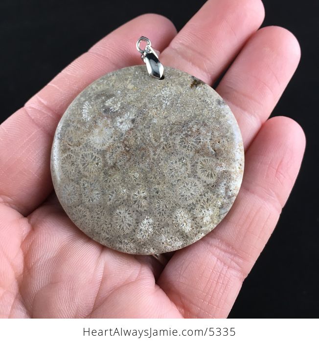 Round Coral Fossil Stone Jewelry Pendant - #g4uaLDySs7U-6
