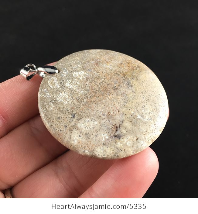 Round Coral Fossil Stone Jewelry Pendant - #g4uaLDySs7U-4