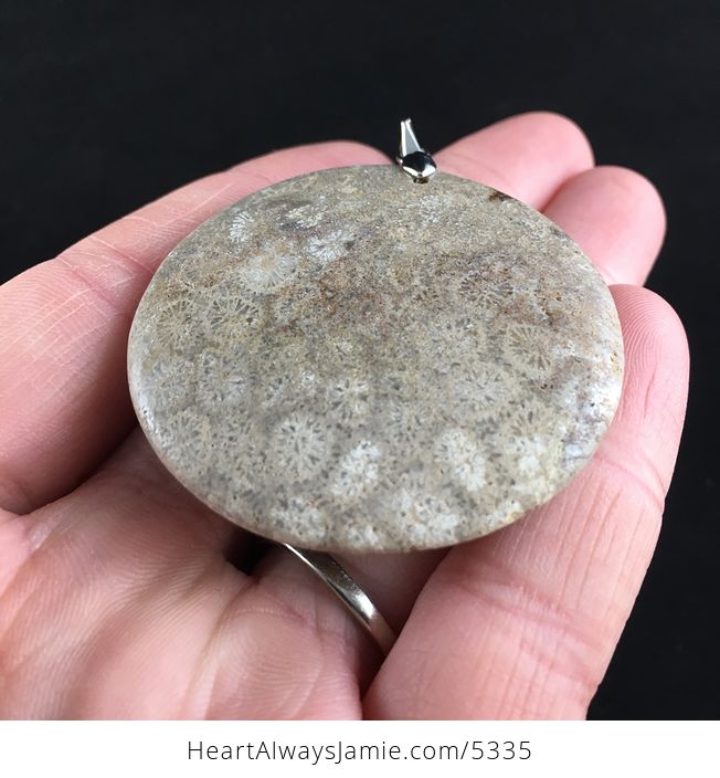 Round Coral Fossil Stone Jewelry Pendant - #g4uaLDySs7U-7