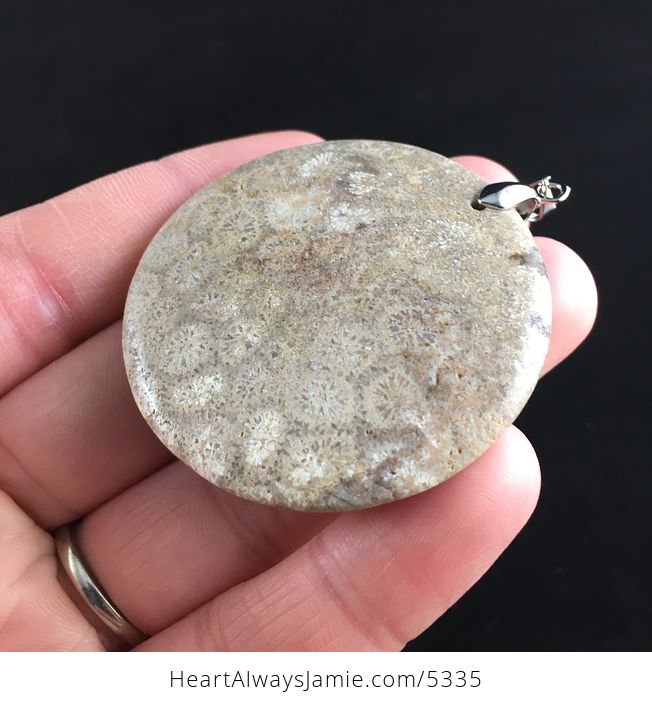 Round Coral Fossil Stone Jewelry Pendant - #g4uaLDySs7U-8