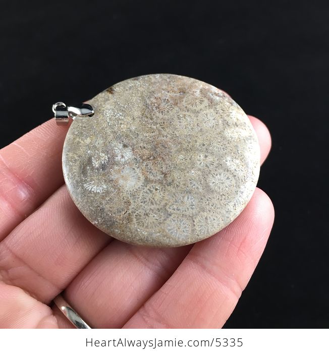 Round Coral Fossil Stone Jewelry Pendant - #g4uaLDySs7U-9