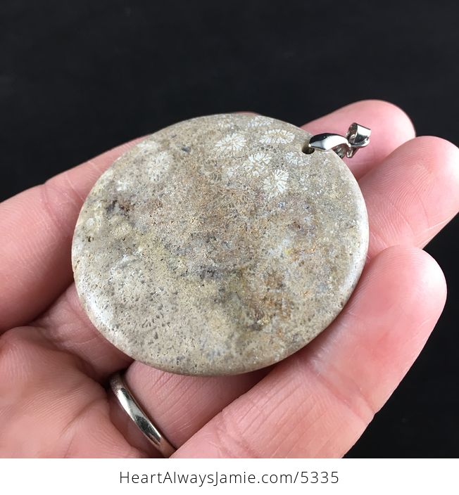 Round Coral Fossil Stone Jewelry Pendant - #g4uaLDySs7U-3