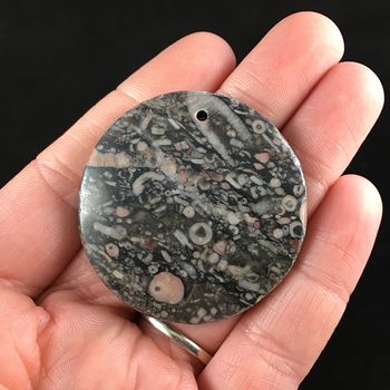 Round Crinoid Fossil Stone Jewelry Pendant #ojKwpjyEYDE