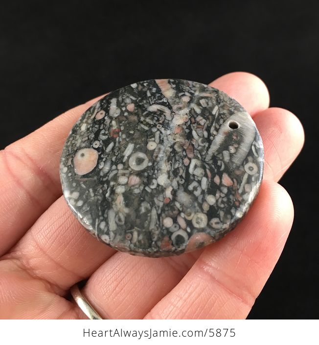Round Crinoid Fossil Stone Jewelry Pendant - #ojKwpjyEYDE-3