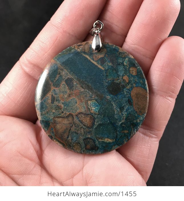 Round Dark Blue and Brown Choi Finches Malachite Stone Pendant Necklace - #oJkQZxj7FCc-2