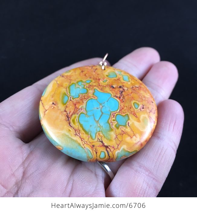 Round Fiery Synthetic Turquoise Stone Jewelry Pendant - #63qwuYCYFjg-2
