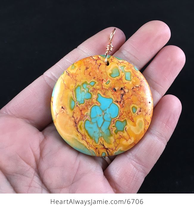 Round Fiery Synthetic Turquoise Stone Jewelry Pendant - #63qwuYCYFjg-1
