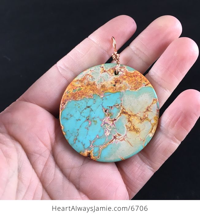 Round Fiery Synthetic Turquoise Stone Jewelry Pendant - #63qwuYCYFjg-6