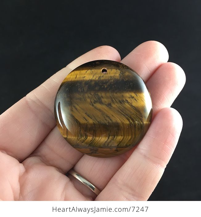 Round Gold Yellow Tigers Eye Stone Jewelry Pendant - #aVvQwgeUbGY-1