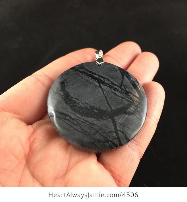 Round Gray and Black Picasso Jasper Stone Pendant Jewelry - #e42akxH6ycM-2