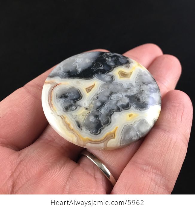 Round Gray and Yellow Crazy Lace Agate Stone Jewelry Pendant - #ZAJdfzRiKyU-2