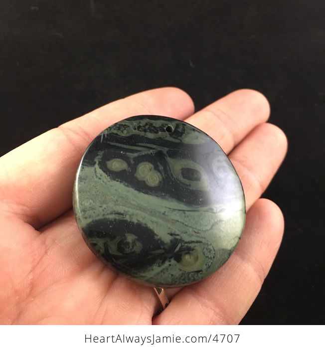 Round Green and Black Kambaba Jasper Stone Jewelry Pendant - #lEX2bo4uH44-2