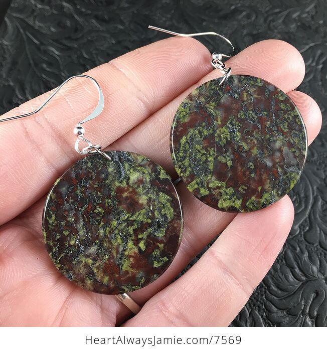 Round Green and Red African Bloodstone Jewelry Earrings - #CTyt8EtegHs-2