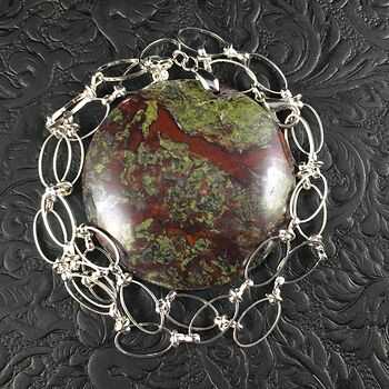 Round Green and Red African Bloodstone Jewelry Pendant Necklace with Oval Link Chain #bzOpokM56qo