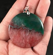 Round Green and Red Drusy Stone Pendant #ZdGw1luT7hs
