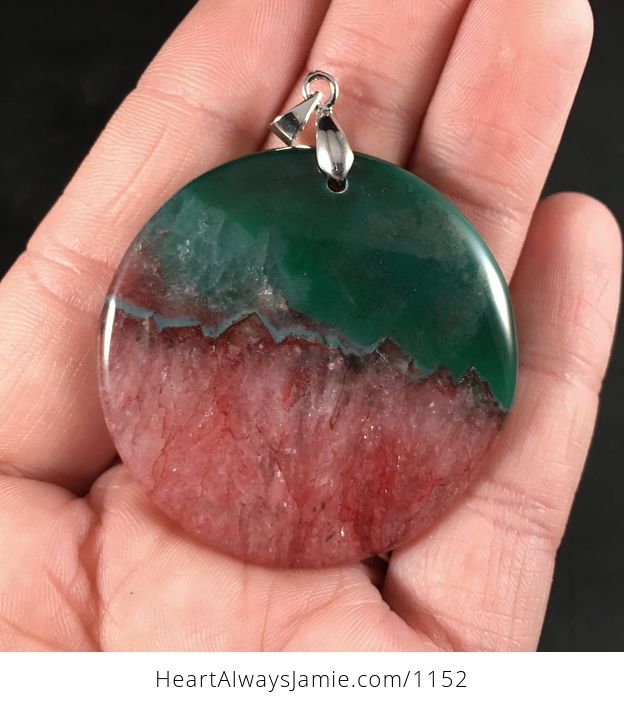 Round Green and Red Drusy Stone Pendant - #ZdGw1luT7hs-1
