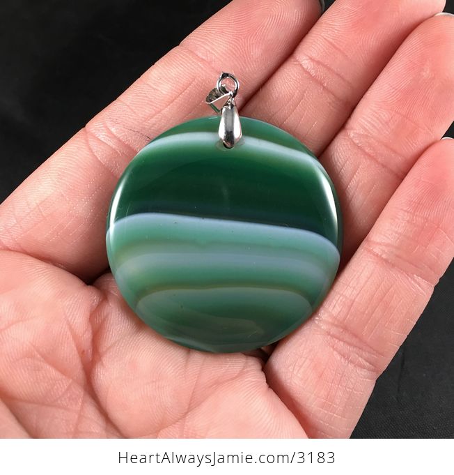 Round Green and White Stone Pendant Necklace - #AMk3g7rxByg-2
