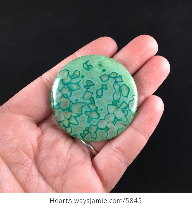 Round Green Drusy Crystal Agate Stone Jewelry Pendant - #ai2hlwMSVrU-1