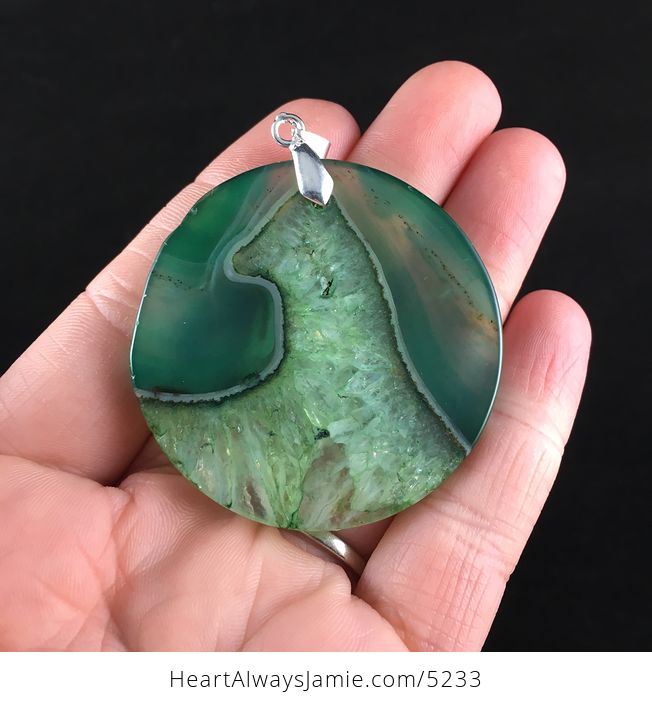 Round Green Drusy Stone Jewelry Pendant - #8MzpcQTfACg-5