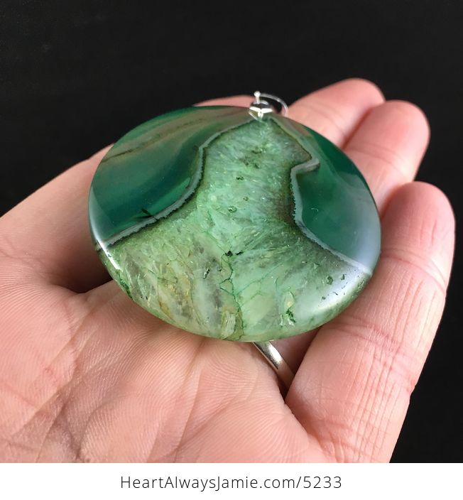 Round Green Drusy Stone Jewelry Pendant - #8MzpcQTfACg-2
