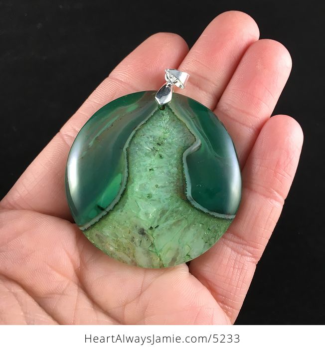Round Green Drusy Stone Jewelry Pendant - #8MzpcQTfACg-1