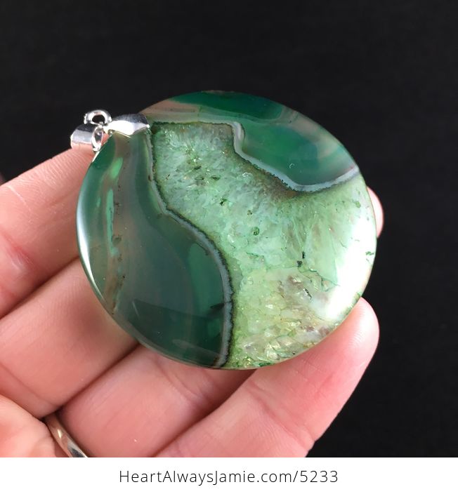 Round Green Drusy Stone Jewelry Pendant - #8MzpcQTfACg-3
