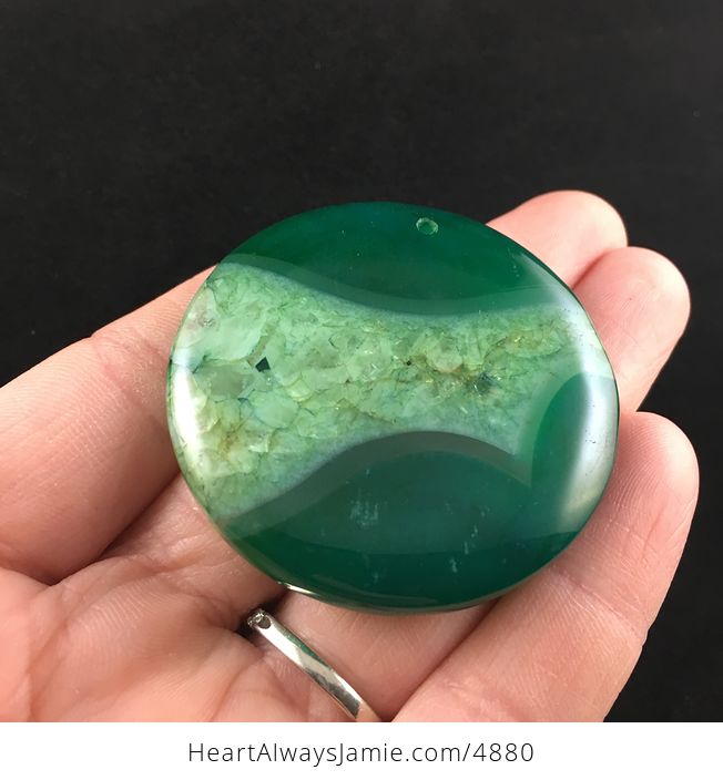 Round Green Druzy Agate Stone Jewelry Pendant - #hxLV1uhmkAw-2