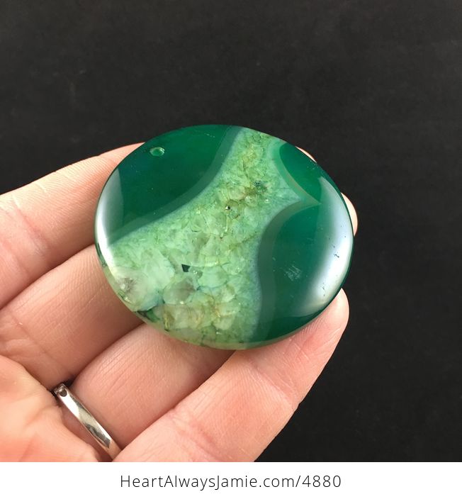 Round Green Druzy Agate Stone Jewelry Pendant - #hxLV1uhmkAw-3