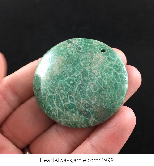 Round Green Nipomo Coral Fossil Stone Jewelry Pendant - #jEstqTdCOho-3