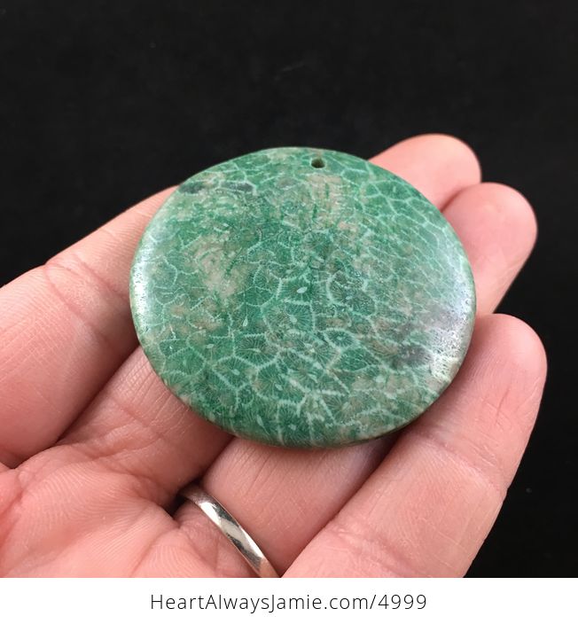 Round Green Nipomo Coral Fossil Stone Jewelry Pendant - #jEstqTdCOho-2