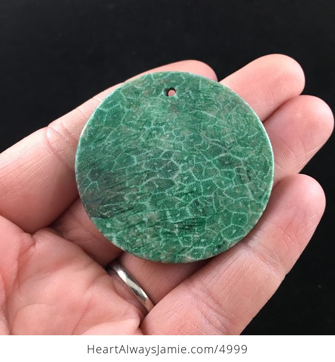 Round Green Nipomo Coral Fossil Stone Jewelry Pendant - #jEstqTdCOho-5