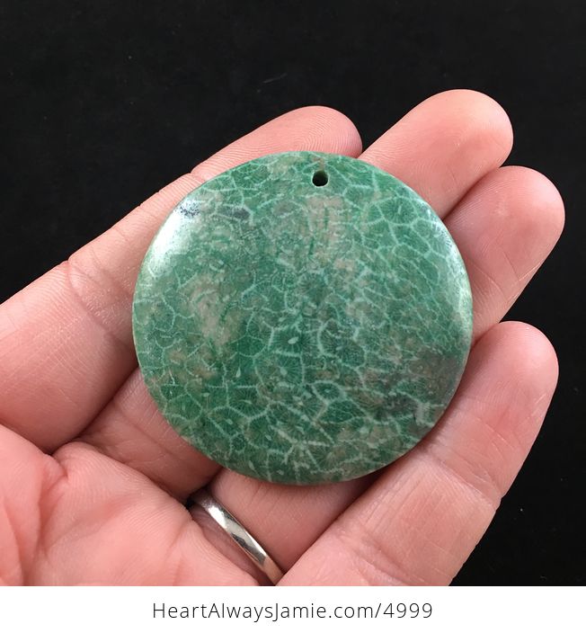 Round Green Nipomo Coral Fossil Stone Jewelry Pendant - #jEstqTdCOho-1