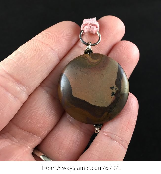 Round Maple Jasper Stone Jewelry Pendant Necklace - #KpOsbYMTwco-2