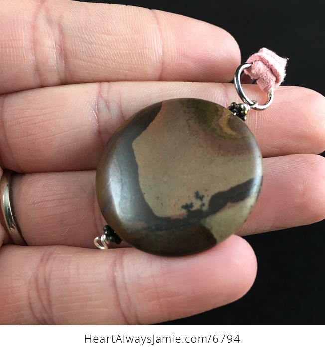 Round Maple Jasper Stone Jewelry Pendant Necklace - #KpOsbYMTwco-3