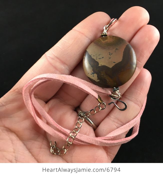 Round Maple Jasper Stone Jewelry Pendant Necklace - #KpOsbYMTwco-1
