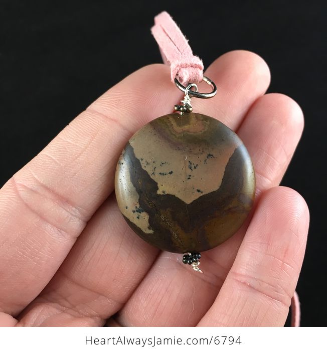 Round Maple Jasper Stone Jewelry Pendant Necklace - #KpOsbYMTwco-5