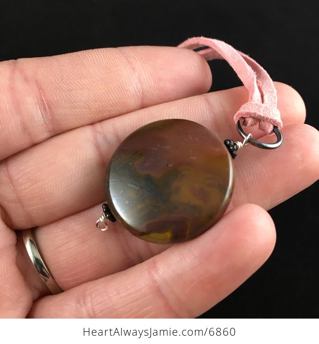 Round Maple Jasper Stone Jewelry Pendant Necklace - #TIBrszJbsuI-1