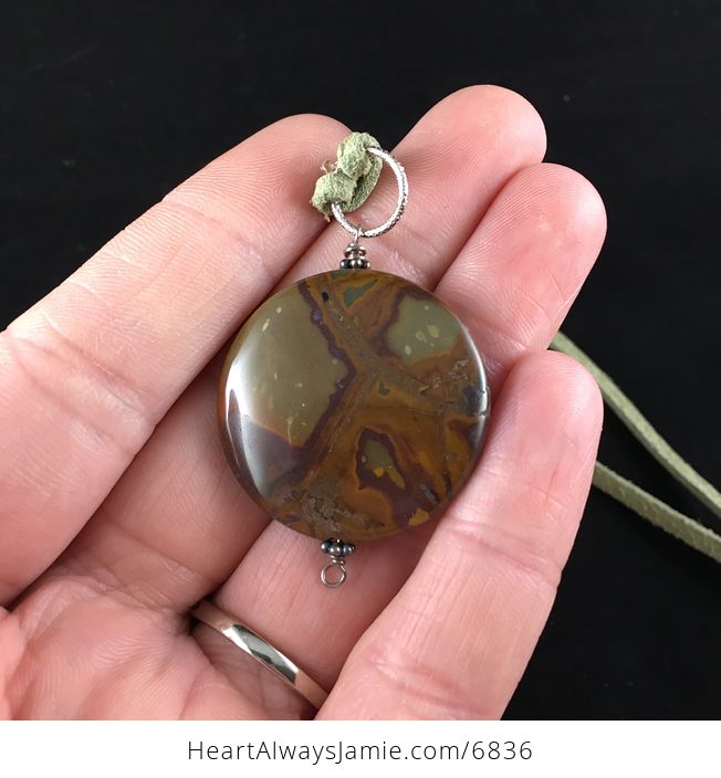 Round Maple Jasper Stone Jewelry Pendant Necklace - #iEmppZSjMUw-1